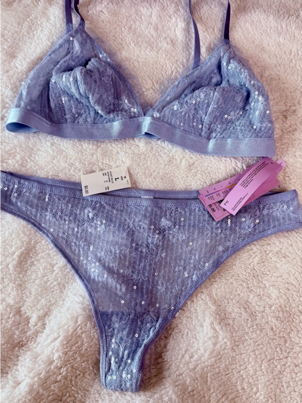 Light blue Lace Bralette & Bikini Set - Women's Intimates